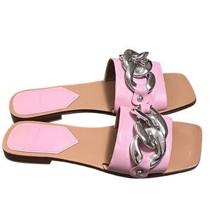 Marc Fisher Rosley pink leather oversized silver chain sandals